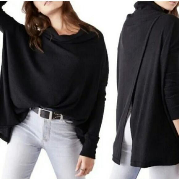 Free People Juicy Long Sleeve Top Black Cowlneck Crossover Oversized Fit XS New